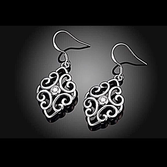 Jewelry - Silver-Plated and Cubic Zirconia Earrings NWT